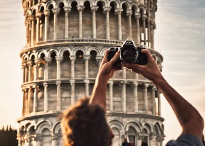photographing the leaning tower